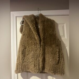 Belle Fare Tan Faux Fur Hooded Vest - looks real
